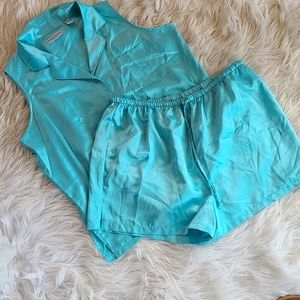 Vintage Satin Pajama Set Valerie Stevens Womens  Blue 80s 90s shorts